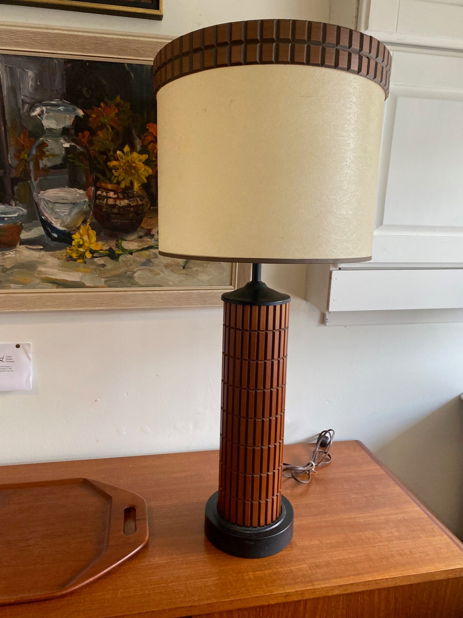 1960s Walnut Lamp With Matching Shade