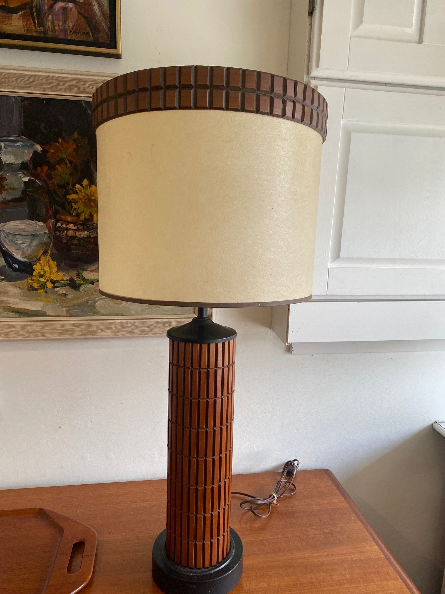 1960s Walnut Lamp With Matching Shade
