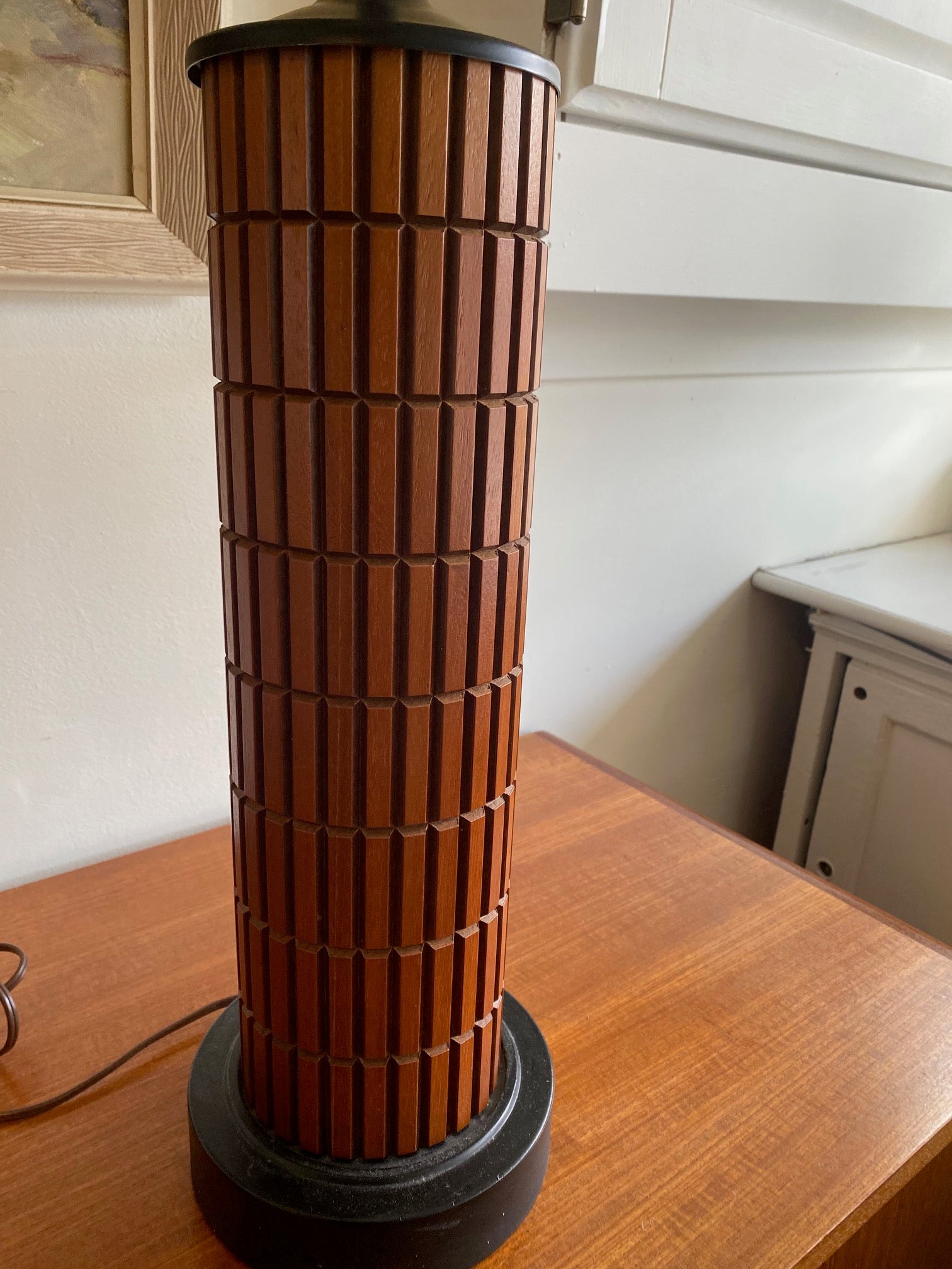 1960s Walnut Lamp With Matching Shade