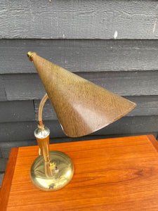 Vintage Gooseneck Lamp with Brass &  Faux Wood Finish- Cook Street Vintage