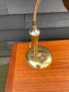 Vintage Gooseneck Lamp with Brass &  Faux Wood Finish- Cook Street Vintage