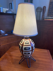 Vintage Table Lamp with Bold Geometric Design and Hairpin Metal Legs