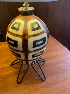 Vintage Table Lamp with Bold Geometric Design and Hairpin Metal Legs