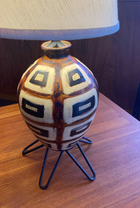 Vintage Table Lamp with Bold Geometric Design and Hairpin Metal Legs