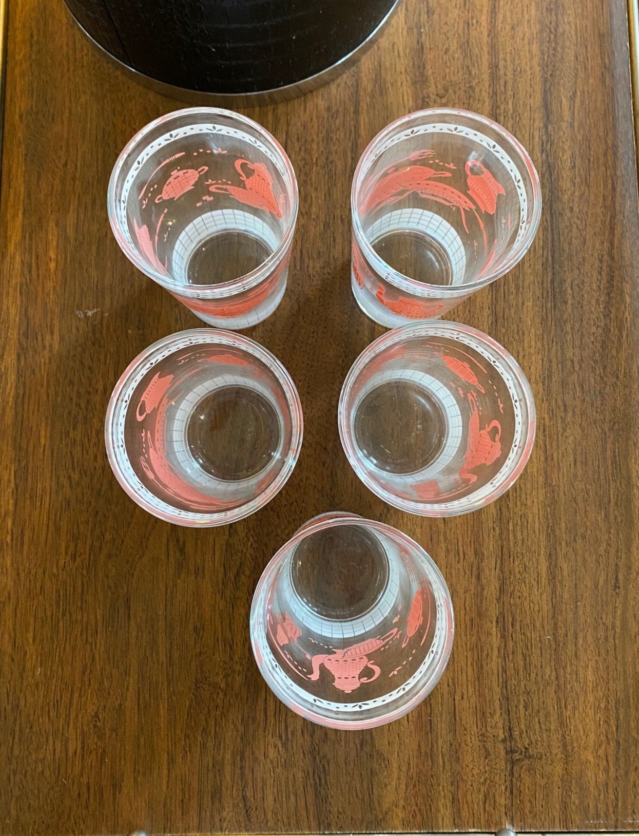 Set of 5 Vintage Hostess Tumblers in Pink & White