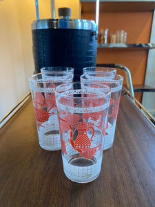Set of 5 Vintage Hostess Tumblers in Pink & White