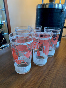 Set of 5 Vintage Hostess Tumblers in Pink & White