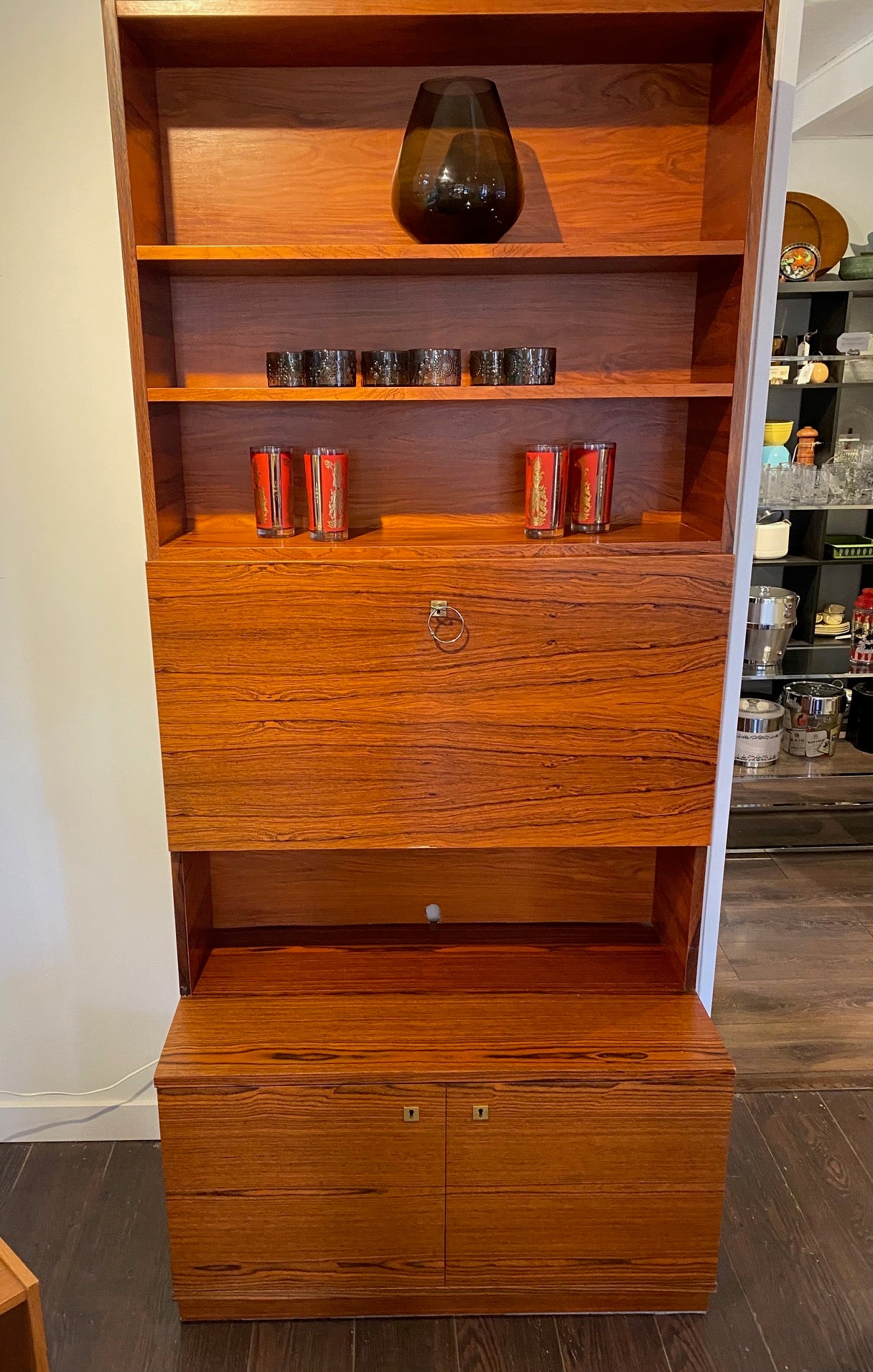 Pair of Rosewood Shelves with Lower Storage