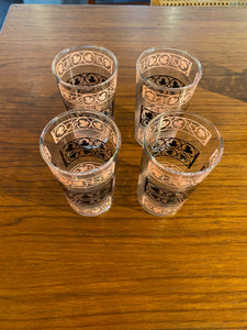 Set of 4 Anchor Hocking Pink & Black Wrought Iron Tumblers