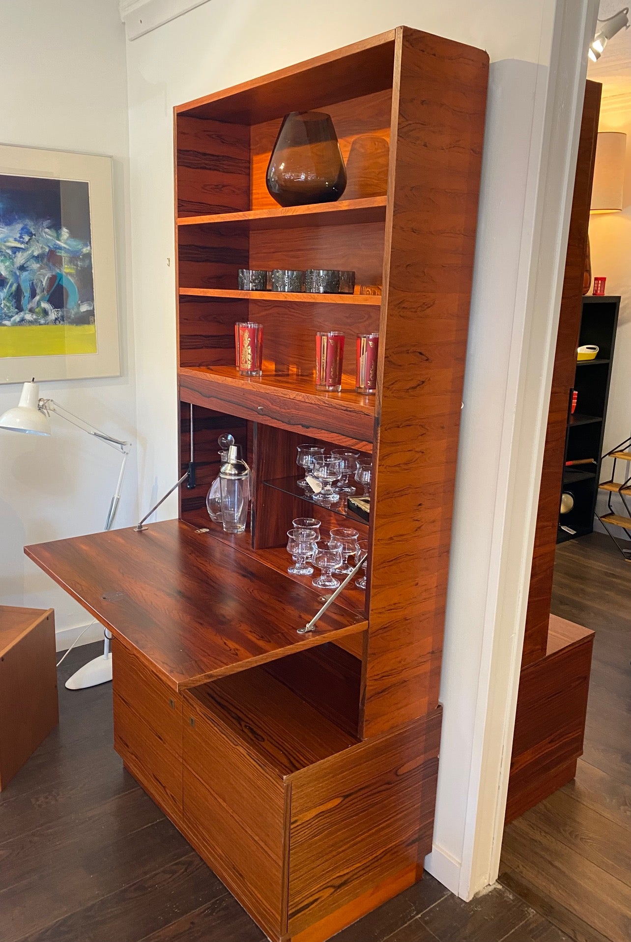 Pair of Rosewood Shelves with Lower Storage