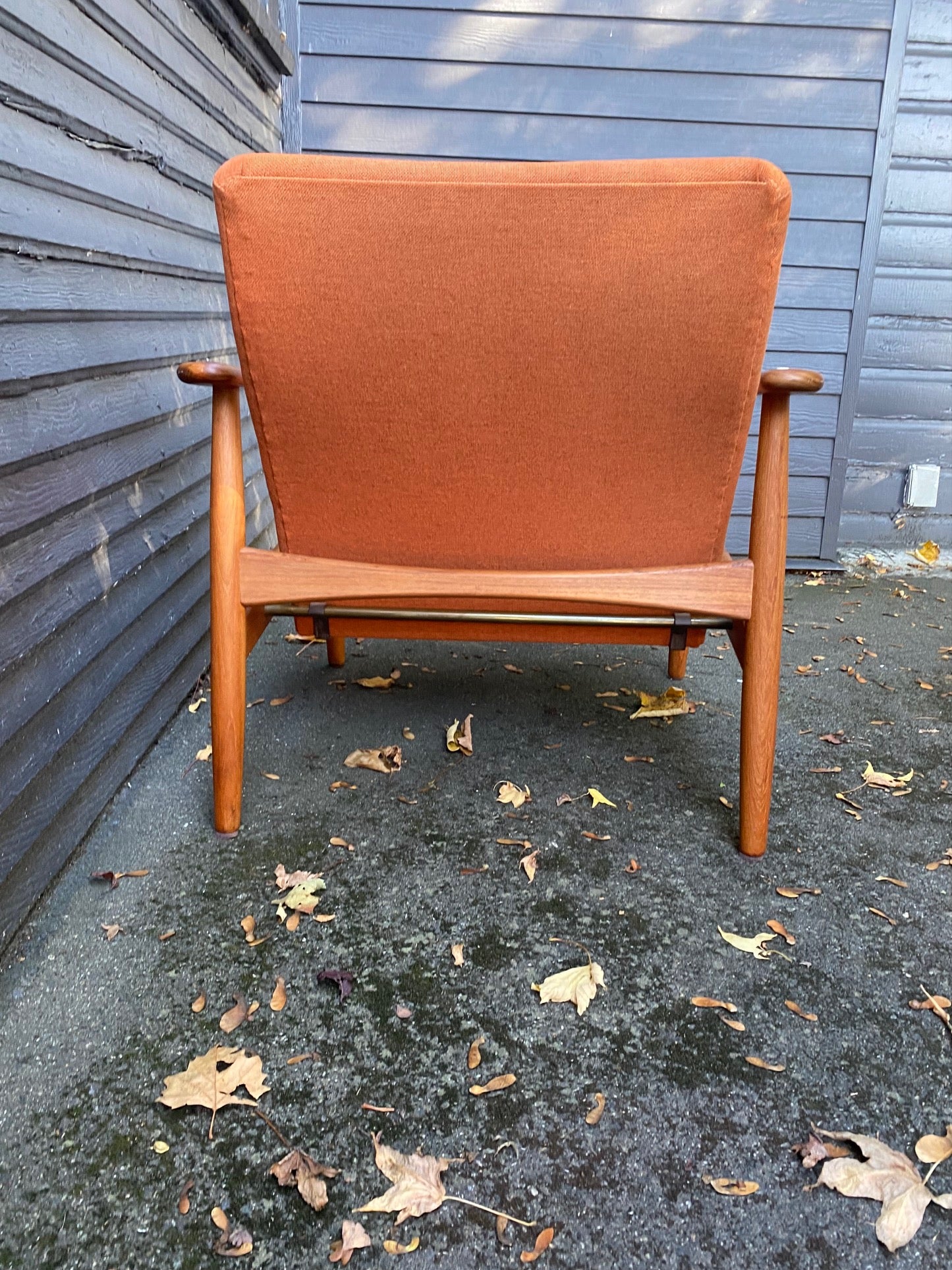 Back of Fantastic MCM lounge chair in original orange upholstery by SL Mobler. Attributed to Soren Ladefoged.- Cook Street Vintage