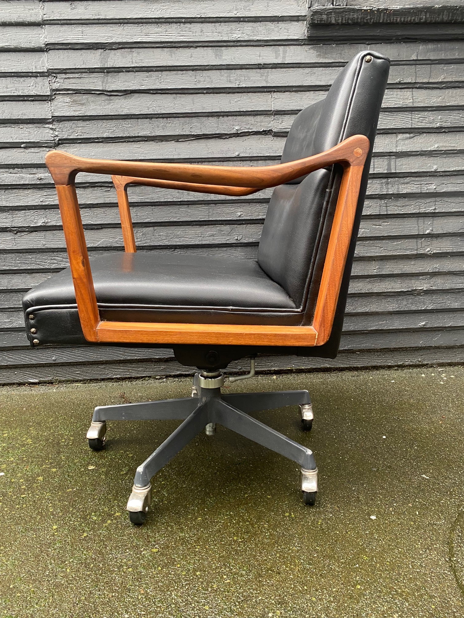 Vintage Swivel Office Chair with Rosewood Arms- Cook Street Vintage