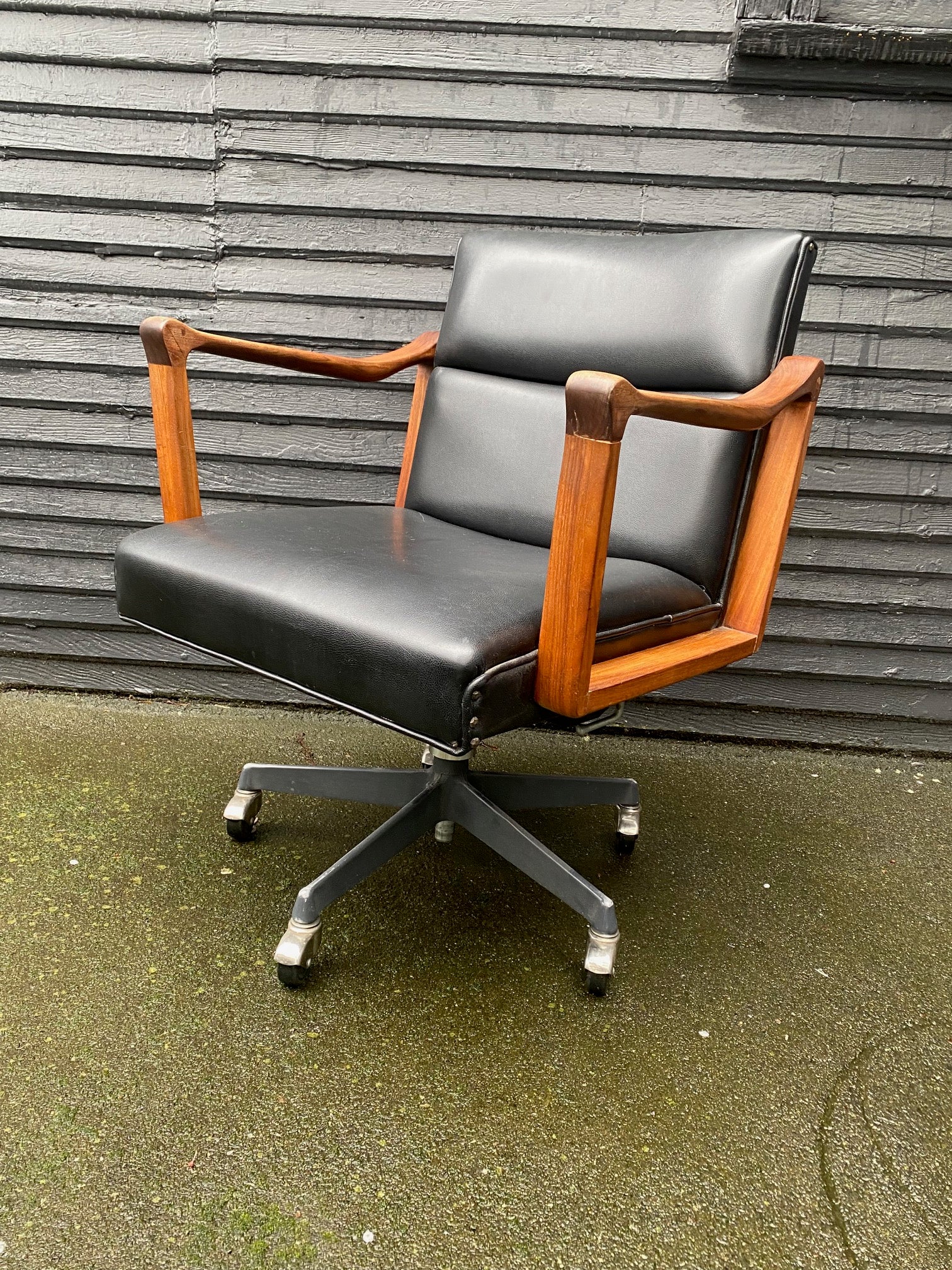 Vintage Swivel Office Chair with Rosewood Arms- Cook Street Vintage