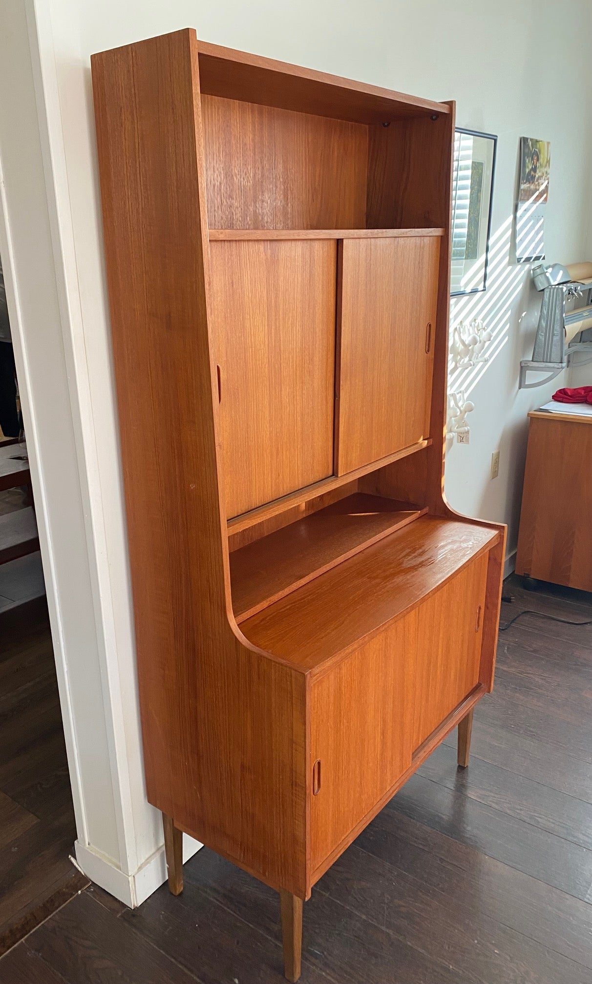 Teak Danish Secretary With Upper Cabinet