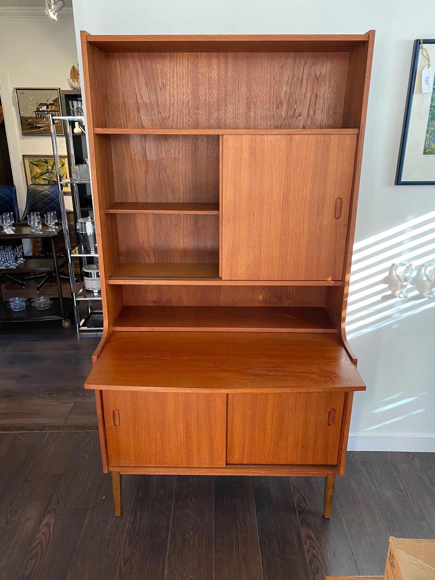 Teak Danish Secretary With Upper Cabinet