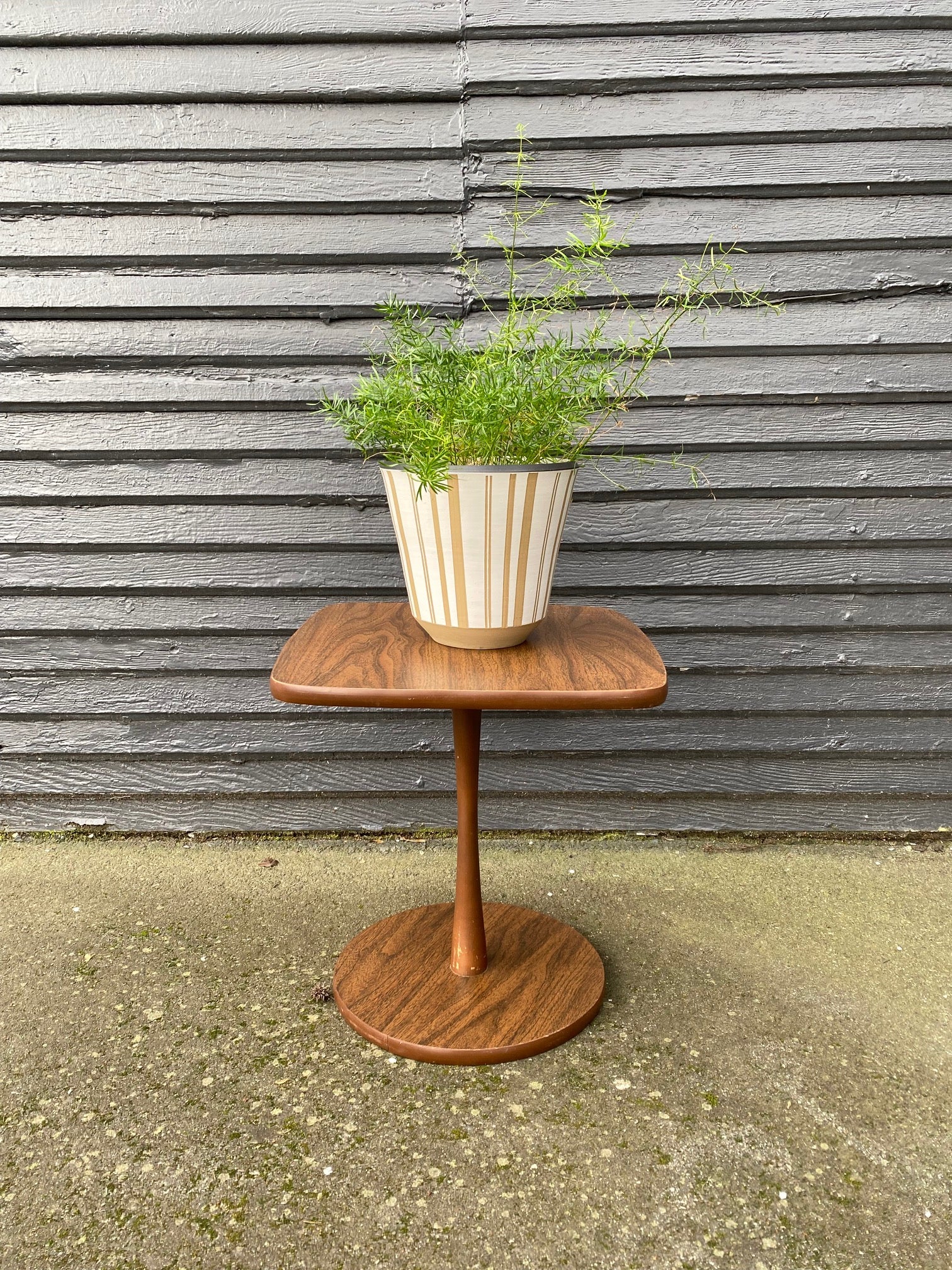 Mid-Century small Laminate and Wood pedestal Side Table- Cook Street Vintage