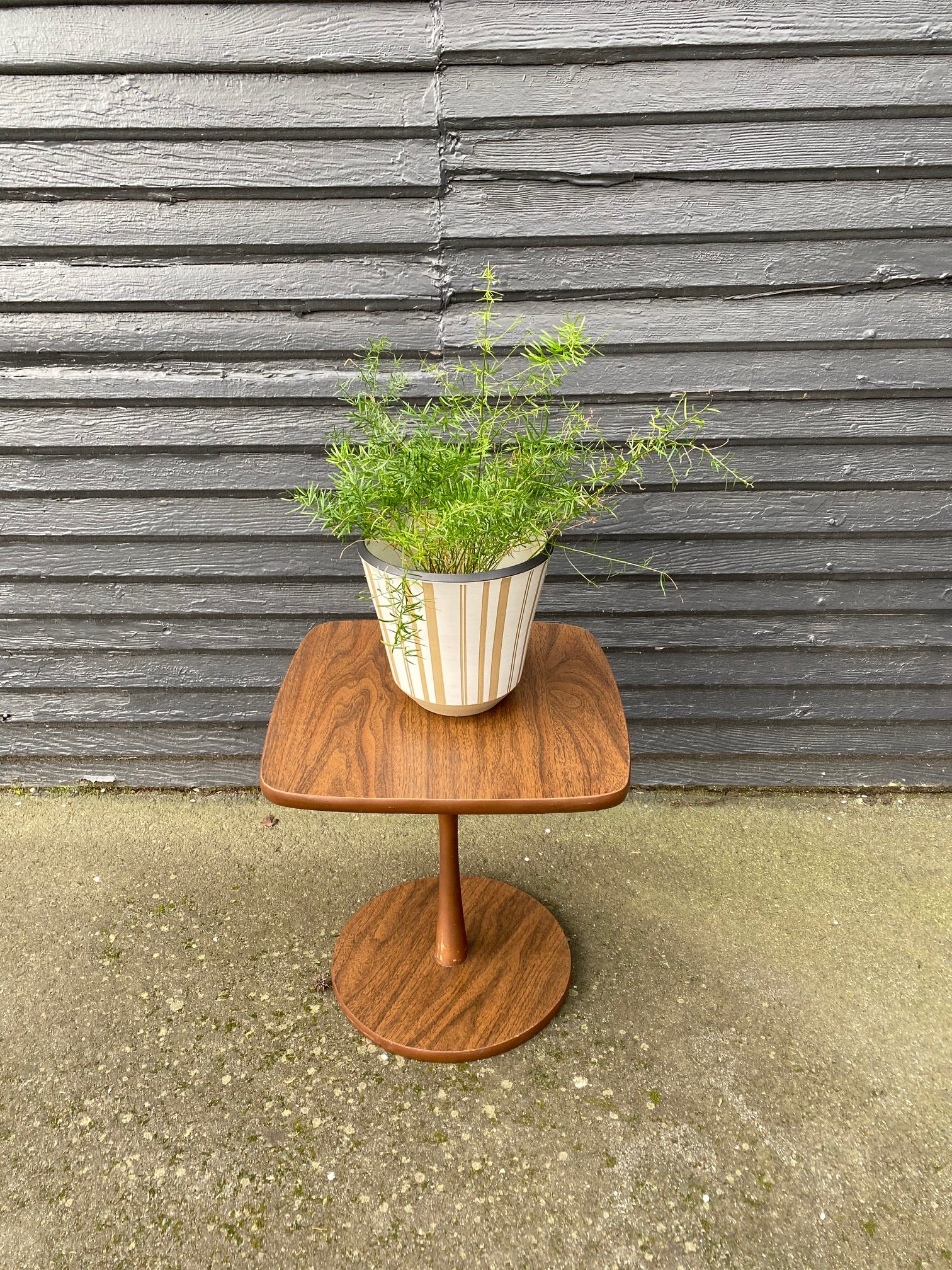 Mid-Century small Laminate and Wood pedestal Side Table- Cook Street Vintage