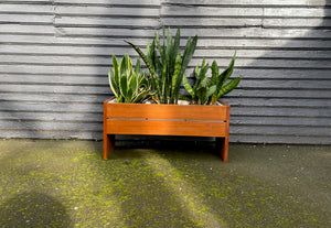 Midcentury teak planter with plants- Cook Street Vintage