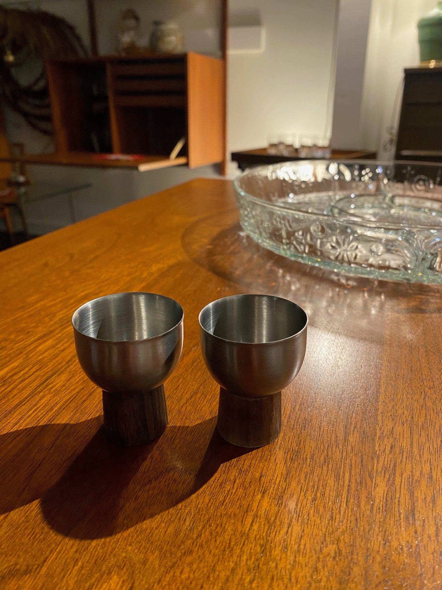 Set of 2 Stainless and Rosewood Egg Cups