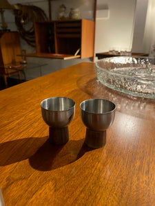Set of 2 Stainless and Rosewood Egg Cups