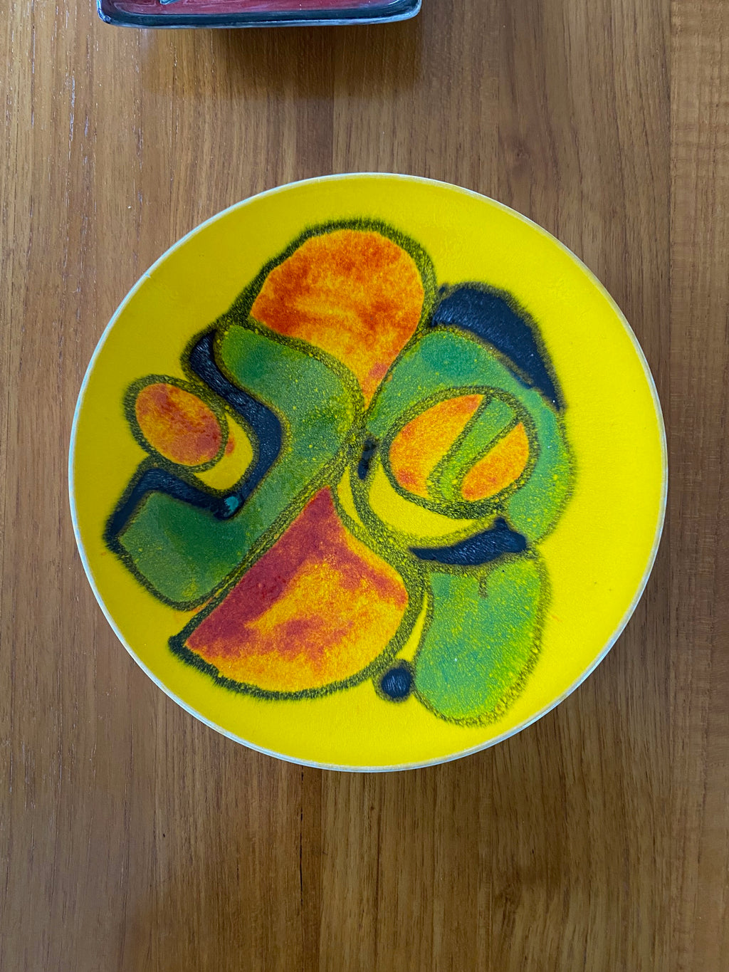 &nbsp;Vibrant round Yellow, Orange and Green Poole Dish. Marked 3 on rear. Made&nbsp; by Poole in England-Cook Street Vintage