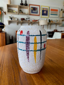 Small White WG Scheurich Paint Stroke Ceramic Vase. Stunning green glazed interior.- Cook Street Vintage