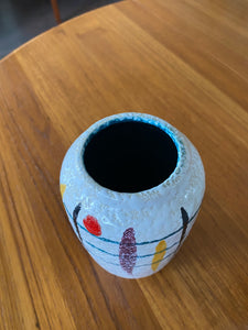 Small White WG Scheurich Paint Stroke Ceramic Vase. Stunning green glazed interior.- Cook Street Vintage