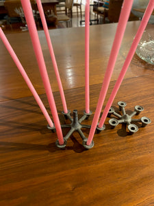 Denco 2-tier Cast Iron Candle Holder in two peices with pink candles- Cook Street Vintage