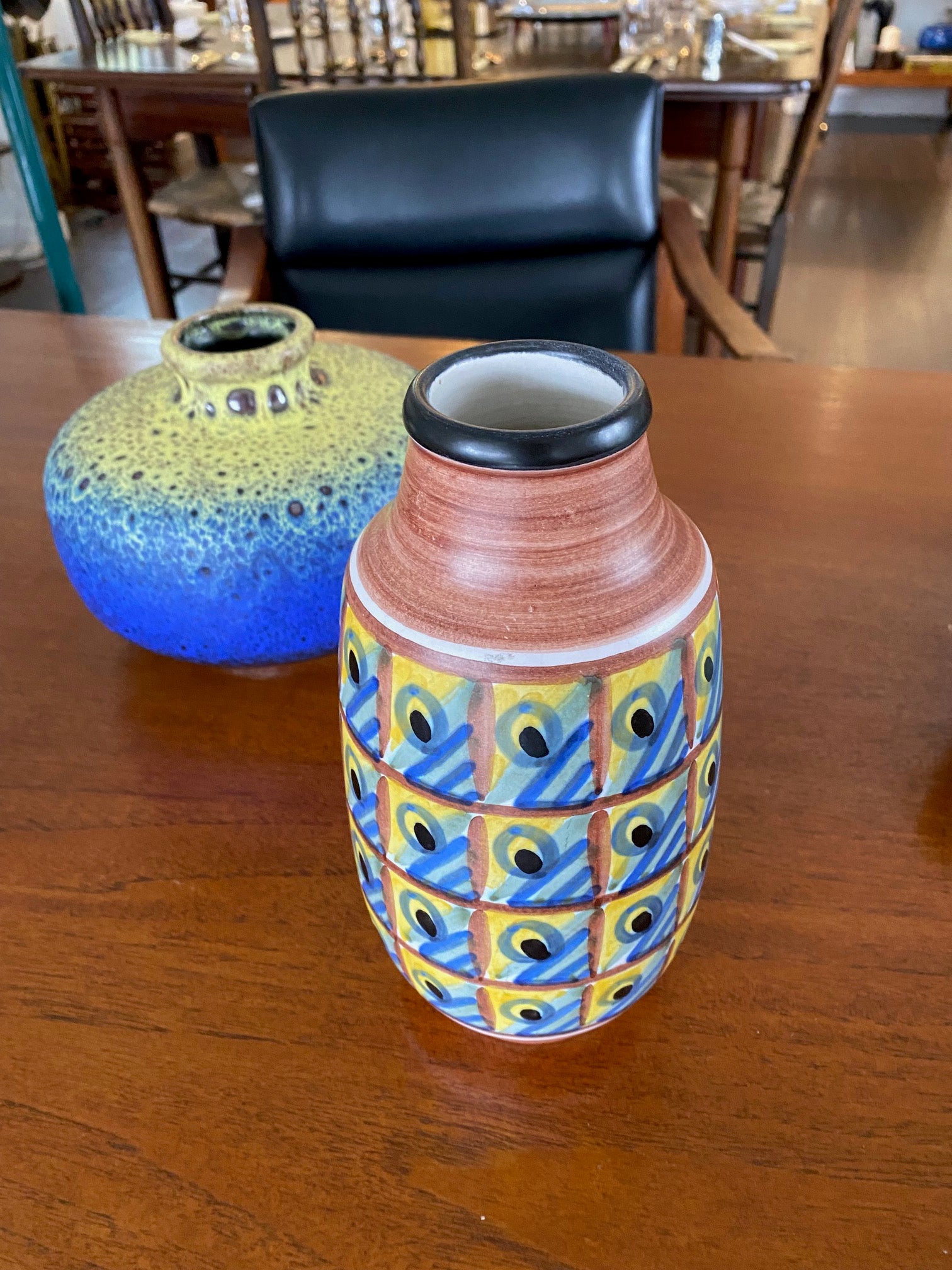 Soholm Danmark RN Vase Yellow & Blue Abstract Pattern