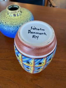 Soholm Danmark RN Vase Yellow & Blue Abstract Pattern