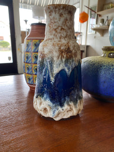 West German Lava Glaze Vase in Cobalt Blue and White