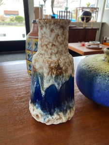 West German Lava Glaze Vase in Cobalt Blue and White