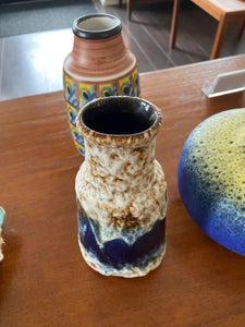 West German Lava Glaze Vase in Cobalt Blue and White