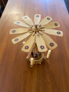 Vintage musical box with charming choir singers. Made in Switerland by Reuge, this sweet little decoration holds 4 candles that powers a fan above the wodden Christmas tree. Beautiful details. With Original box. Vive le vent. Jingle bells. Wann Die Glocken lauren- Cook Street Vintage