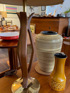Pair of Teak and Brass Table Lamps with Original Shades