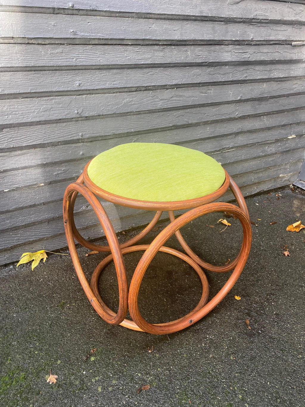 Lovely vintage bentwood  Thonet-style footstool with new upholstery- Cook Street Vintage