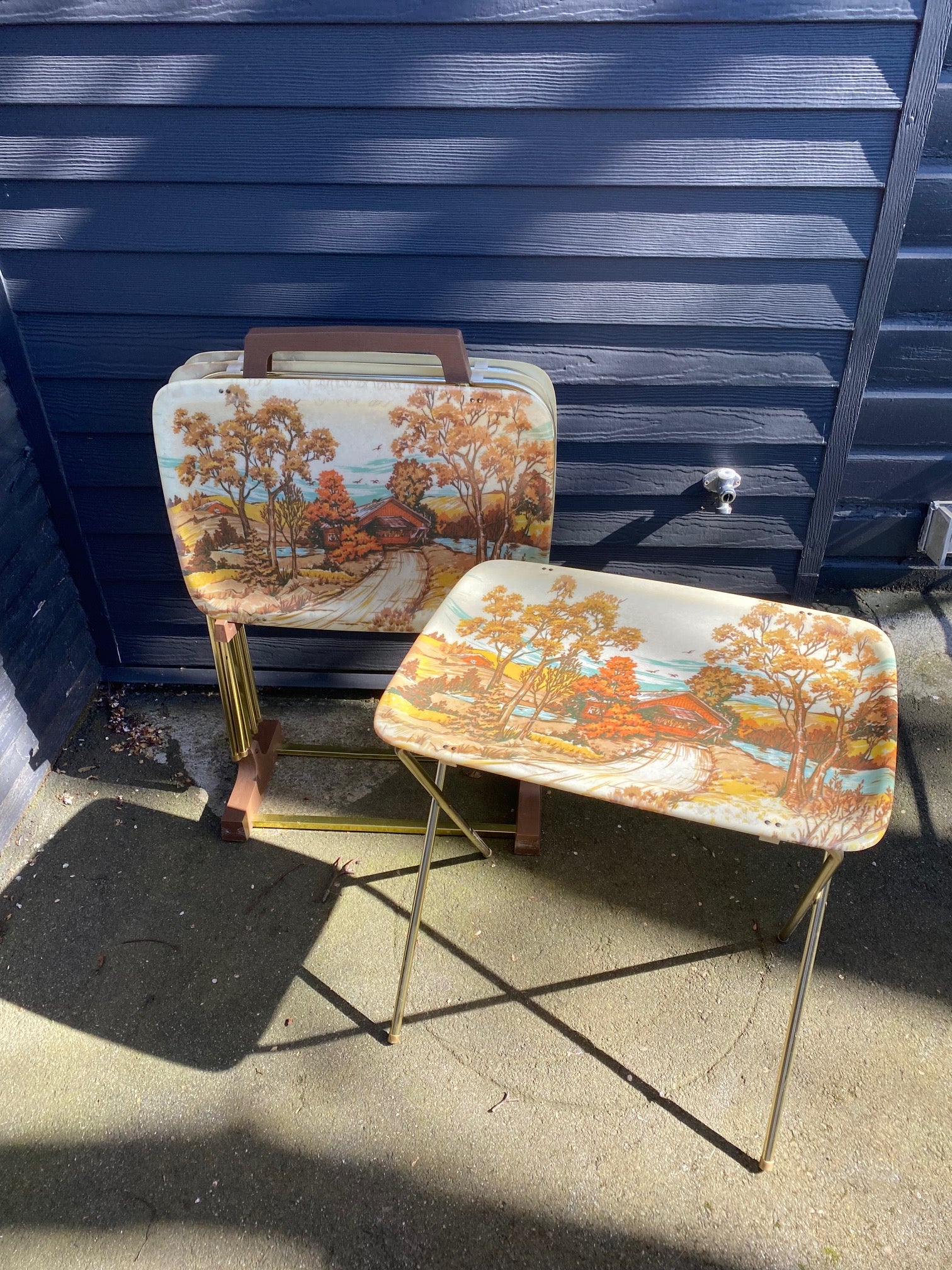 Vintage Covered Bridge Scene TV Trays