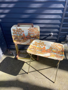 Vintage Covered Bridge Scene TV Trays