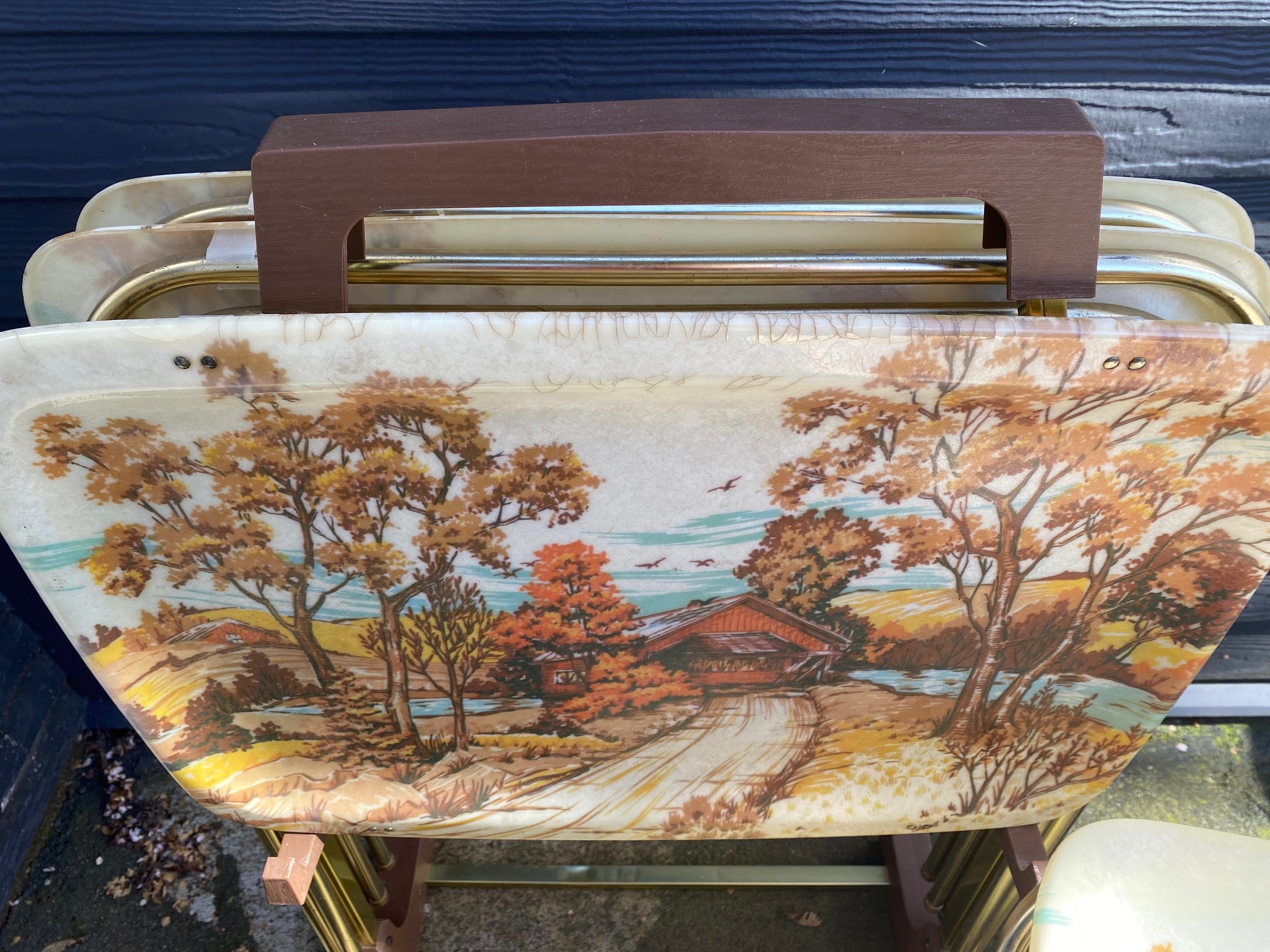 Vintage Covered Bridge Scene TV Trays