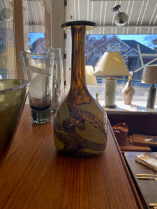 Large green vintage art glass vase in warm browns and greens. "Earth" Made in Malta. Sign Mdina on base- Cook Street Vintage