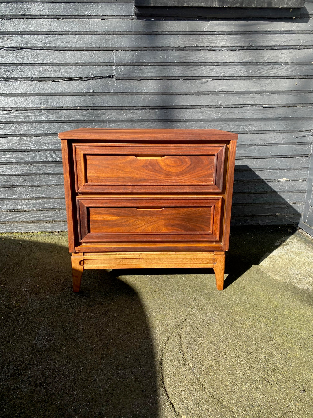 Walnut 2 Drawer Bed Side Table- Cook Street Vintage