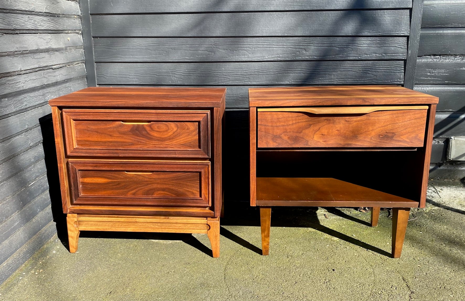 Vintage Walnut Single Drawer Side Table with two drawer vintage walnut bed side table- Cook Street Vintage