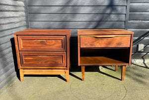 Walnut 2 Drawer Bed Side Table with a one drawer walnut bedside table- Cook Street Vintage
