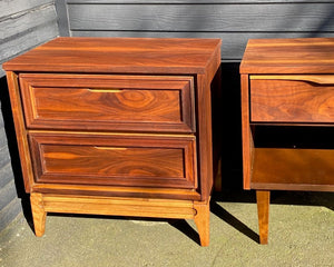 Walnut 2 Drawer Bed Side Table- Cook Street Vintage