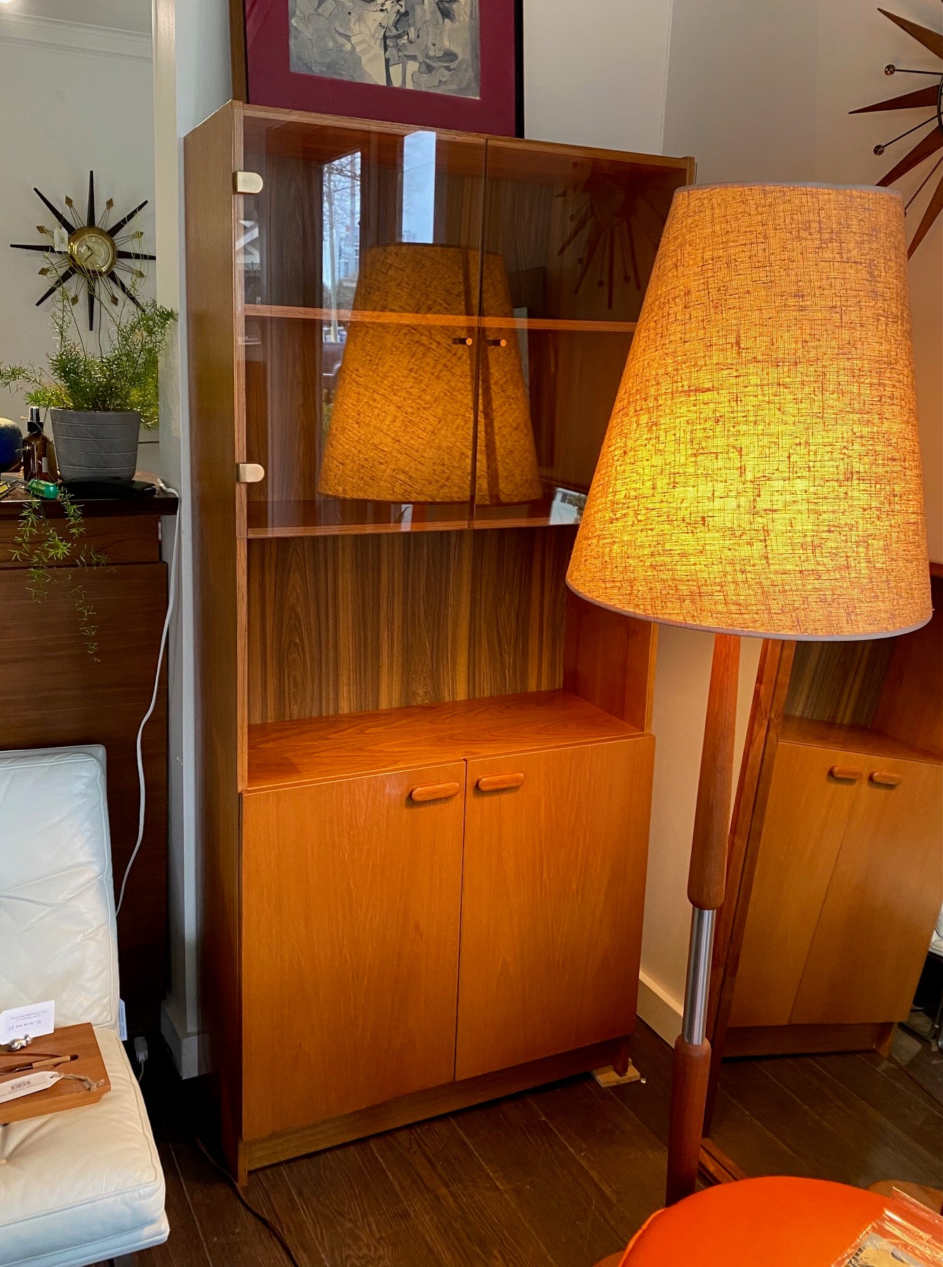 Gorgeous Teak Cabinet with Glass Bar Top and Bottom Cabinet