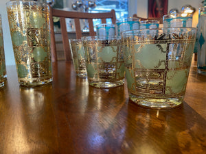 Set of 3 Culver Double Old Fashion Prado Green & 22 K Gold