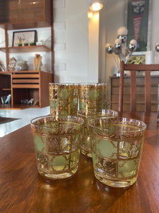 Set of 3 Culver Double Old Fashion Prado Green & 22 K Gold