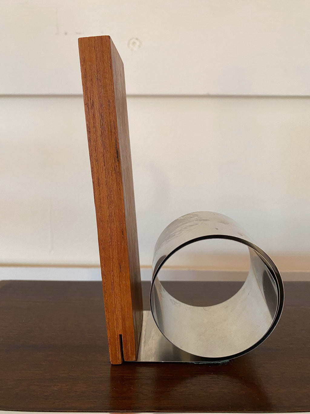 MCM Teak and Rolled Metal Bookend-Cook Street Vintage