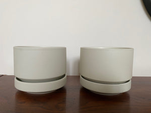 off white planters with saucers. Designed by Richard Lihnd for Arabia, Finland- Cook Street Vintage