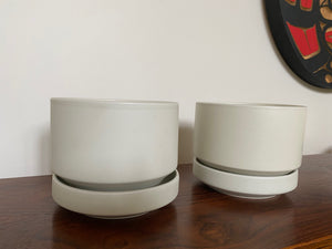 off white planters with saucers. Designed by Richard Lihnd for Arabia, Finland- Cook Street Vintage